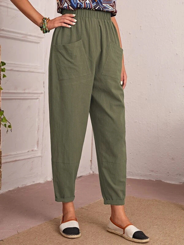 Elise Monroe | Cotton Linen Elastic-Waist Pants For Women