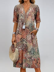 Tea Ostbridge | Mosaic Print V-Neck Pocket Midi Dress For Women