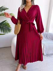 Manuela Salbrook | Wrap V-Neck Pleated Chiffon Maxi Dress For Women