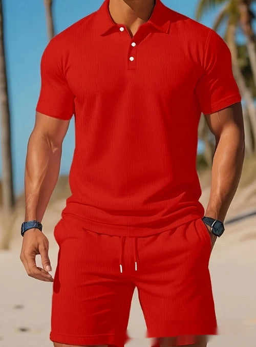 Adriano Pellgate | Waffle Knit Polo Shirt & Shorts Set For Men