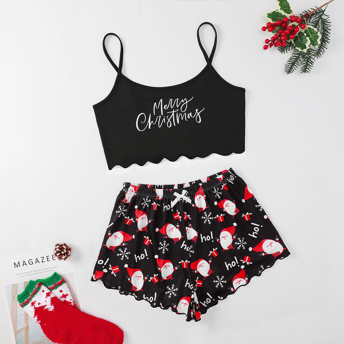 Sugar Plum | Green Gingerbread Print Christmas Pyjamas For Women