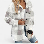 Sophie Laurent | Plush Checkered Sherpa Jacket For Women