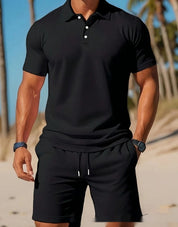 Adriano Pellgate | Waffle Knit Polo Shirt & Shorts Set For Men