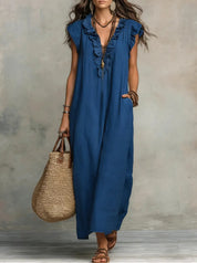 Mia Wilson | Bohemian Ruffle V-Neck Maxi Dress For Women
