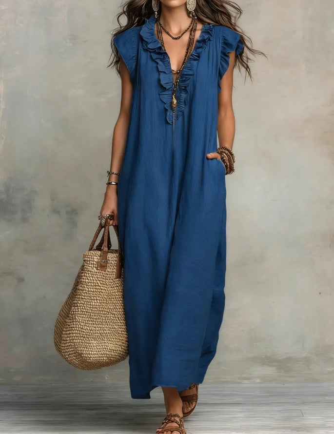 Mia Wilson | Bohemian Ruffle V-Neck Maxi Dress For Women