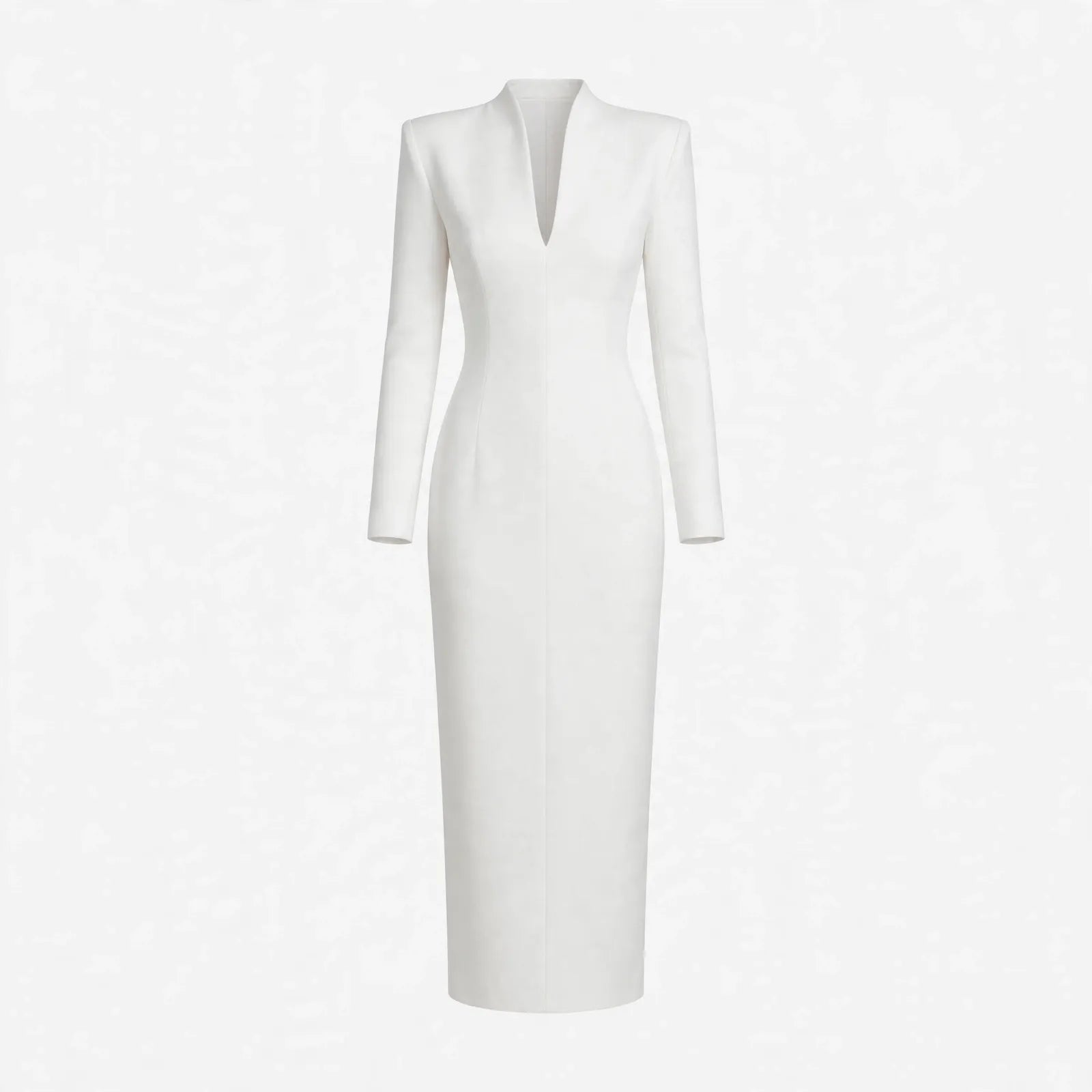 Gwendolen Whitwood | White Stand Collar Bodycon Midi Dress For Women