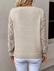 Grace Sullivan | V-Neck Crochet Sleeve Knit Sweater For Women