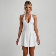 Sophie Delacroix | Halter Neck Mini Dress with Sculpted Waistline For Women