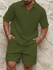 Elliot Bramwell | Textured Zip Polo & Shorts Set For Men
