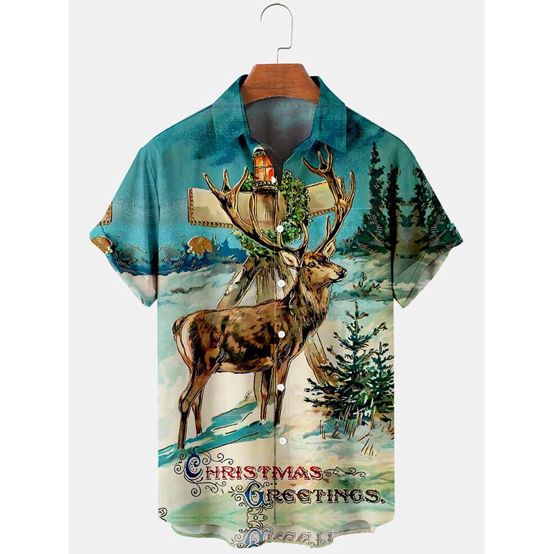 Fireside Glow | Red Santa Claus Print Christmas Shirt For Men