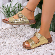 Miranda Ashfield | Croc-Embossed Buckle Sandals For Women