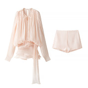 Alba Thornworth | Sheer Ruffle Blouse & Shorts Set For Women