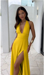 Enrica Tarworth | Halter V-Neck Split Maxi Dress For Women