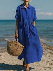 Ilaria Everwell | Button Front Pleated Summer Shirt Dress For Women