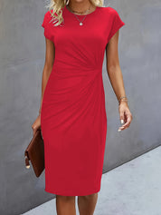 Allegra Marcroft | Black Ruched Cap Sleeve Midi Dress For Women
