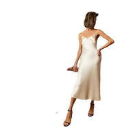 Keturah Glenwood | Ivory Satin Slip Midi Dress For Women