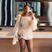 Florence Brown | Off-Shoulder Ruffle Mini Dress For Women