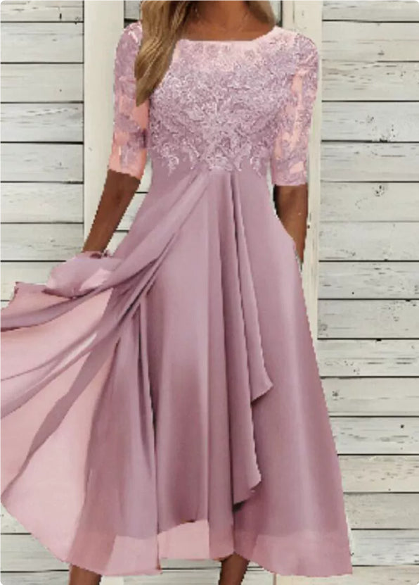 Isotta Penley | Lace Bodice Cascade Ruffle Midi Dress For Women