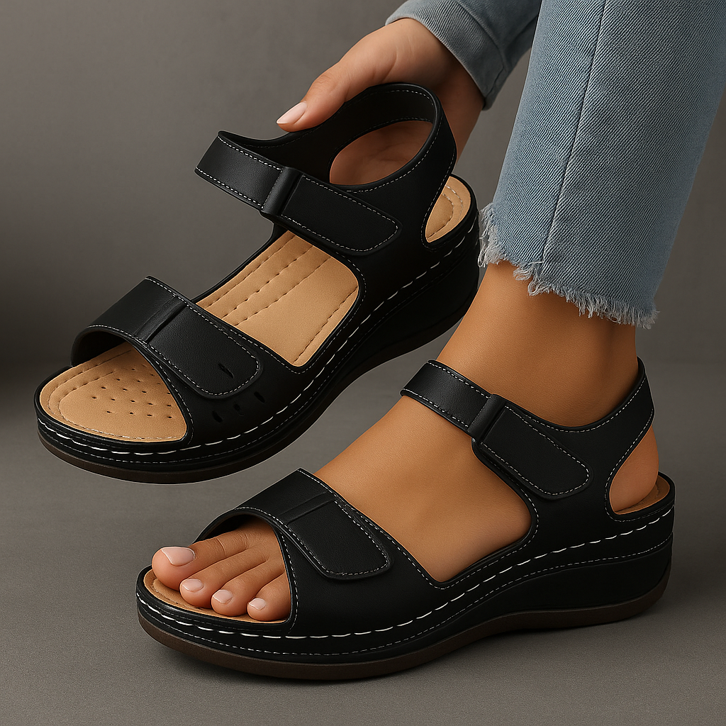Mia Reynolds | Soft Leather Orthopedic Wedge Sandals For Women