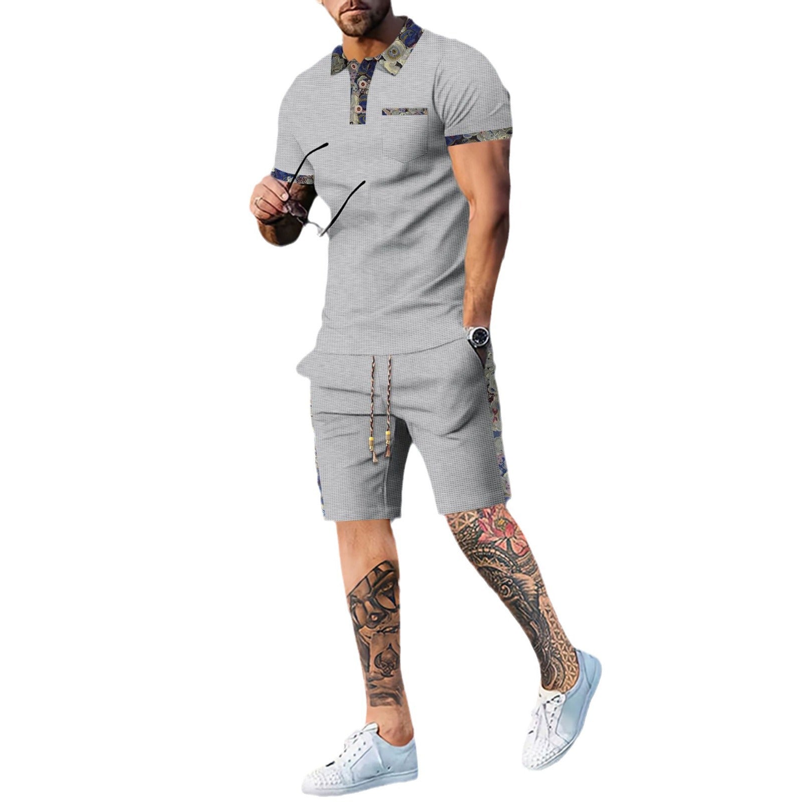 Brayden Foley | Textured Polo Shorts Set For Men