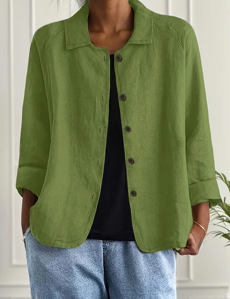 Amélie Rousseau | Sky Breeze Button Linen Jacket with Relaxed Elegance For Women