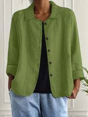 Amélie Rousseau | Sky Breeze Button Linen Jacket with Relaxed Elegance For Women
