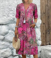 Tea Ostbridge | Mosaic Print V-Neck Pocket Midi Dress For Women