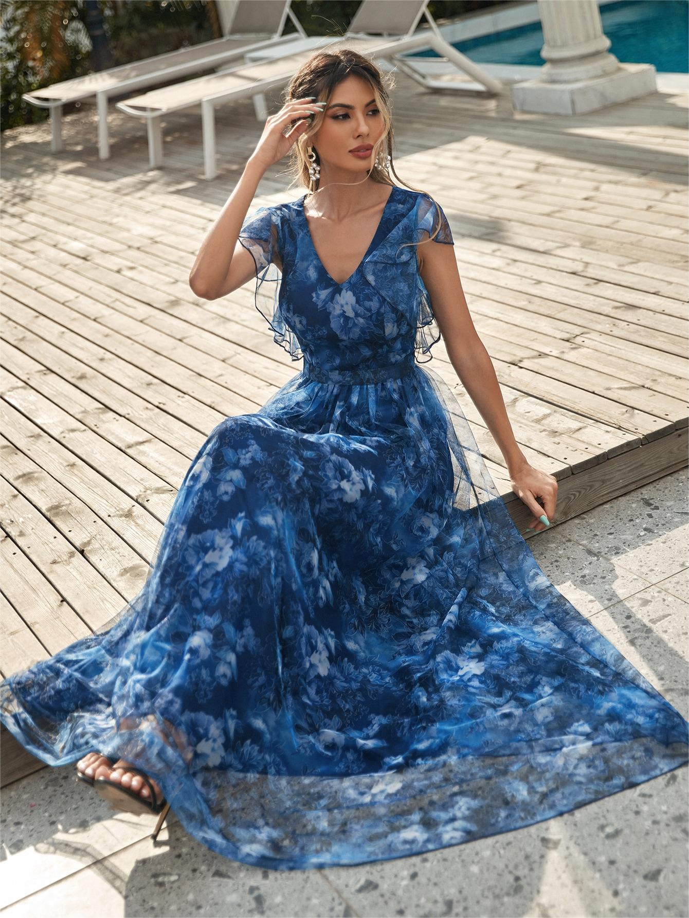 Isabella Reeves | Floral Graduation Dress With Tulle Overlay For Women