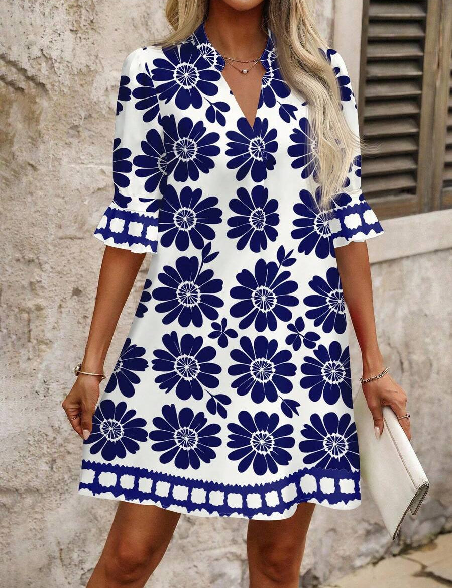 Hannah Collins | Floral V-Neck Mini Dress For Women