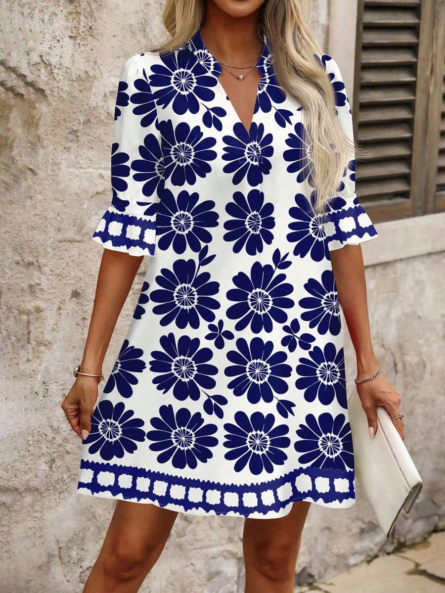 Hannah Collins | Floral V-Neck Mini Dress For Women