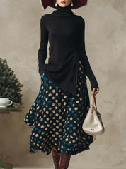 Imogen Fairweather | Turtleneck Knit Top & Polka Dot Skirt Set For Women