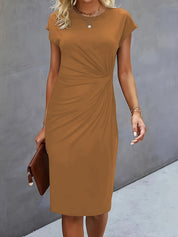 Allegra Marcroft | Black Ruched Cap Sleeve Midi Dress For Women