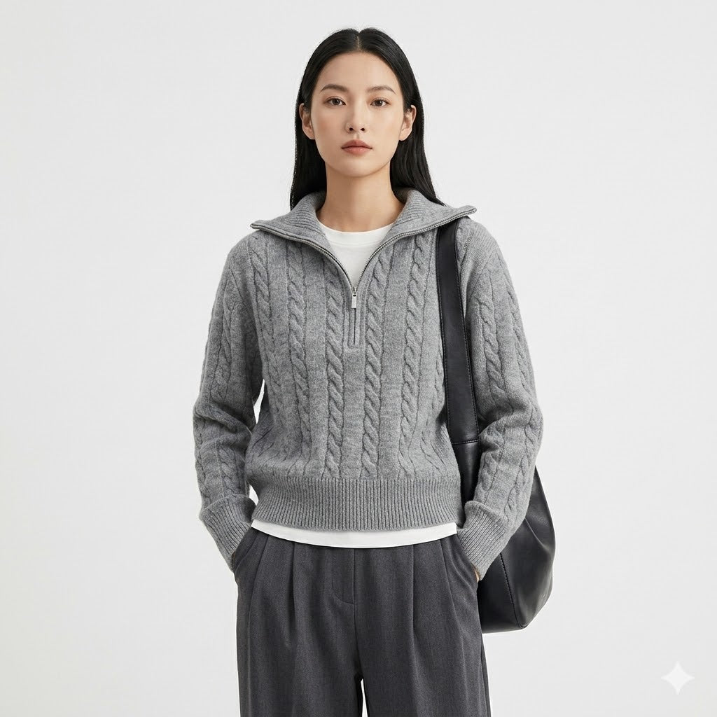 Clara Bellini | Cozy Cable Knit Zip Sweater For Women