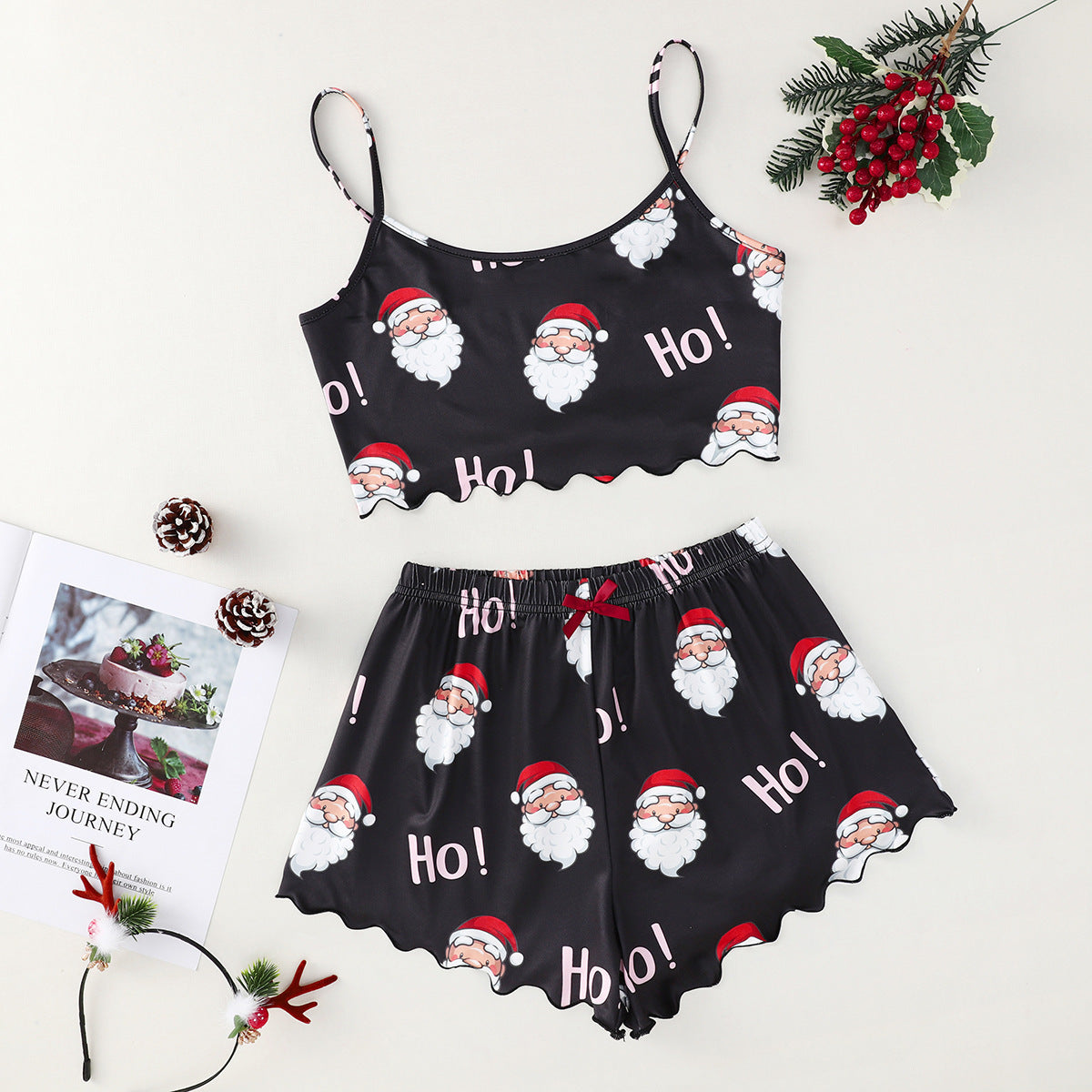 Sugar Plum | Green Gingerbread Print Christmas Pyjamas For Women