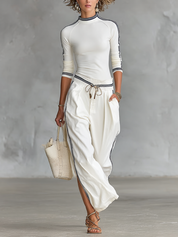 Olivia Kingswell | Striped Trim Two-Piece Set For Women