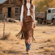Isla Fenwick | Fringed Leather Midi Skirt For Women