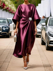 Cinzia Merhurst | Draped Satin Cape Sleeve Maxi Dress For Women