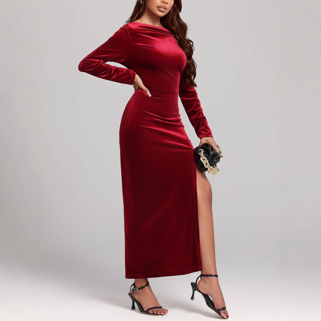 Charlotte Kelly | Velvet Slit Formal Maxi Dress For Women
