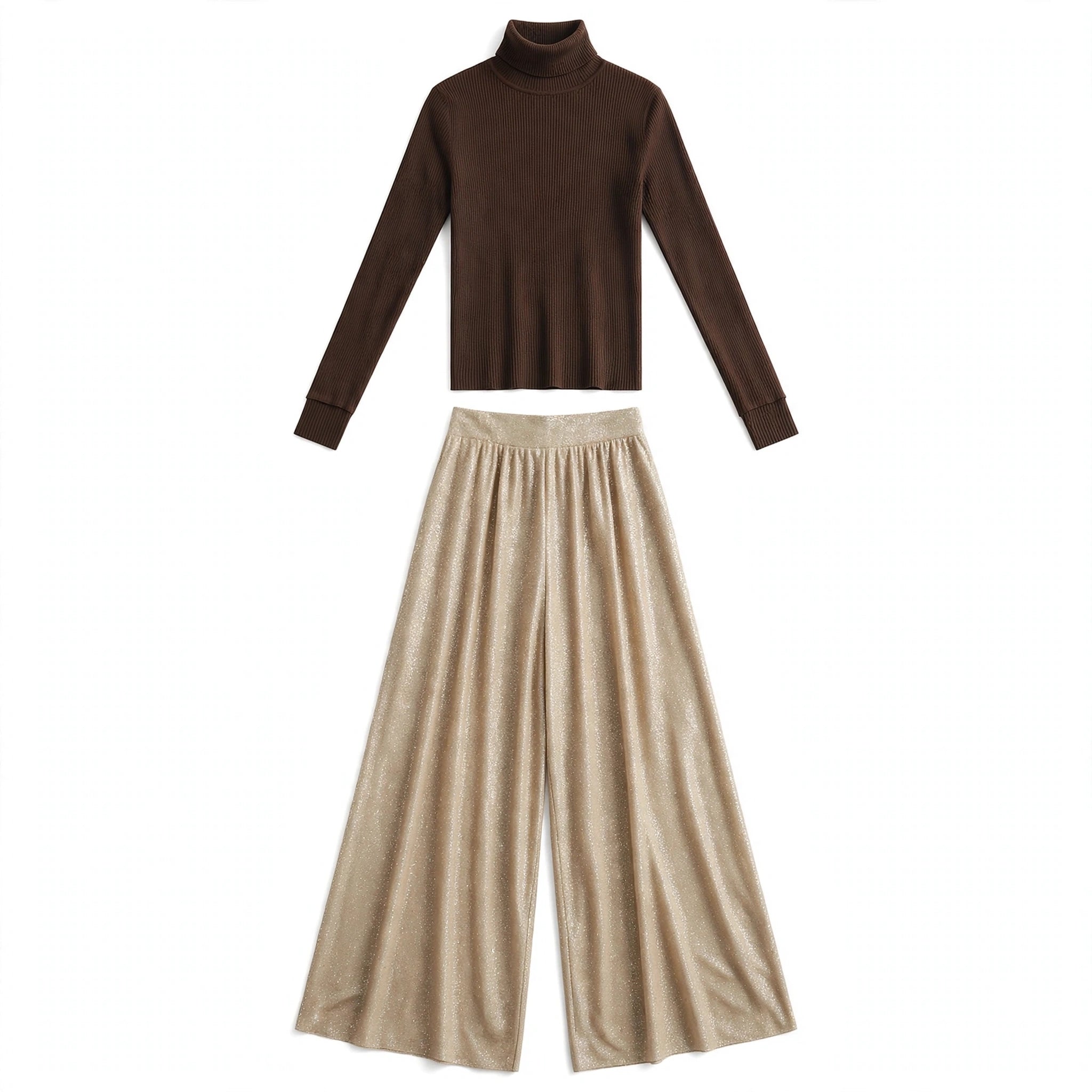 Imogen Pratt | Ribbed Knit Top & Shimmer Skirt Set For Women