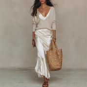 Harper Collins | Satin Maxi Skirt & Knit Sweater Set For Women