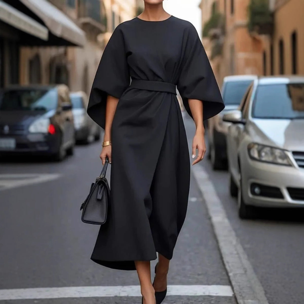 Adriana Henford | Black Batwing Sleeve Long Dress For Women