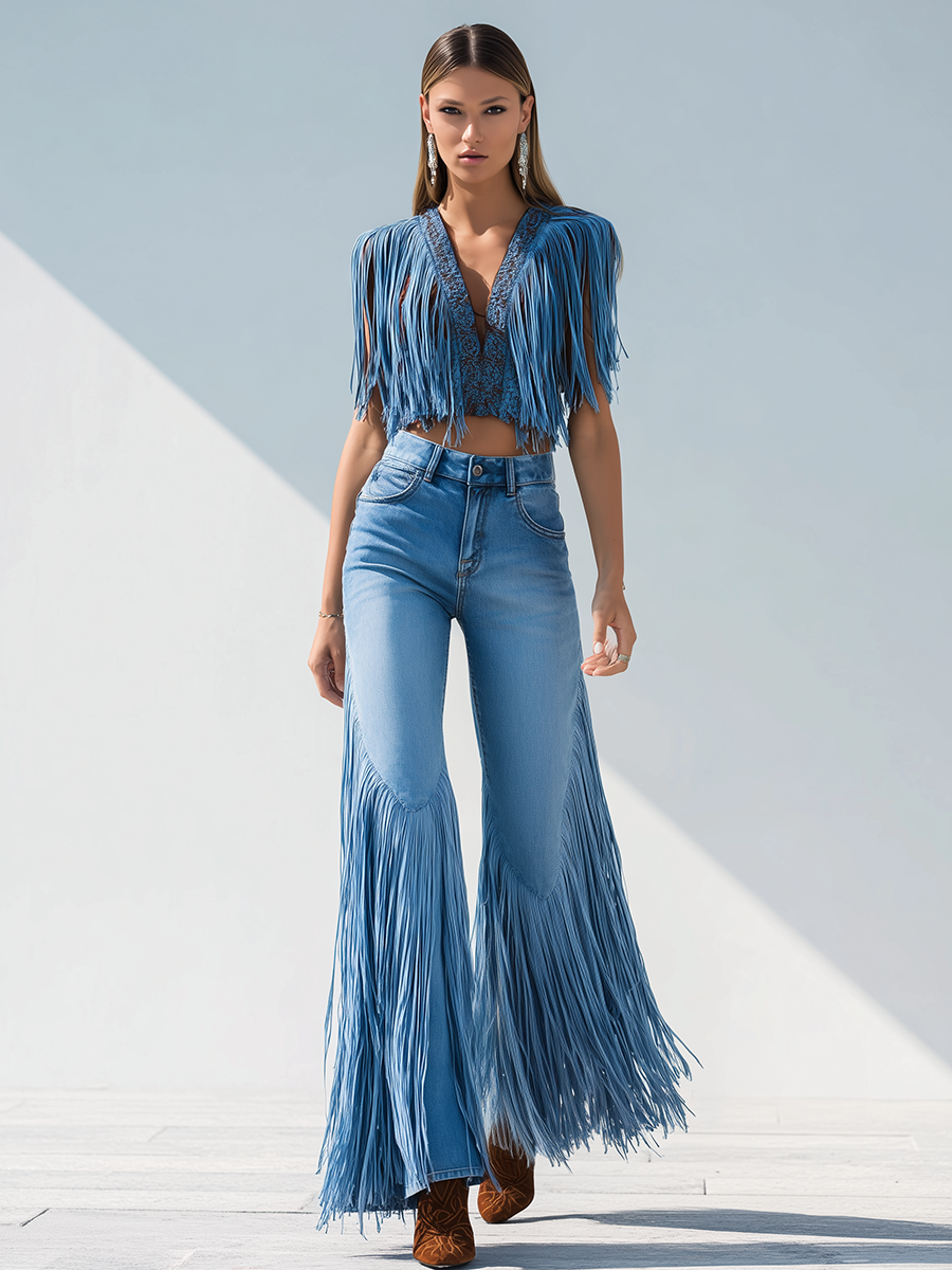 Jasmine Fletcher | Fringe-Trim Flared Jeans For Women