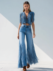 Jasmine Fletcher | Fringe-Trim Flared Jeans For Women