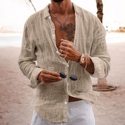 Nicola Saxcroft | Crinkle Linen-Look Long Sleeve Beach Shirt For Men