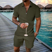 Elliot Bramwell | Textured Zip Polo & Shorts Set For Men