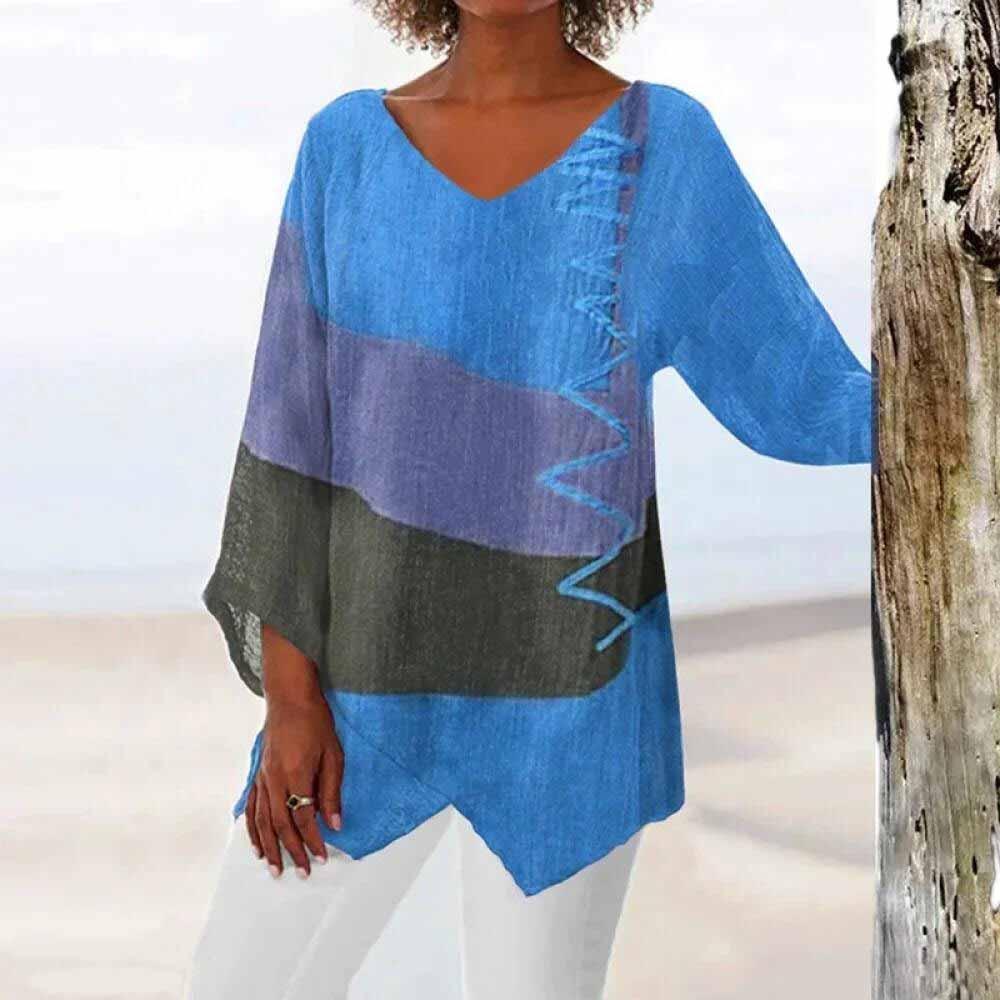 Nora Fitzgerald | Colorblock Linen Blouse For Women