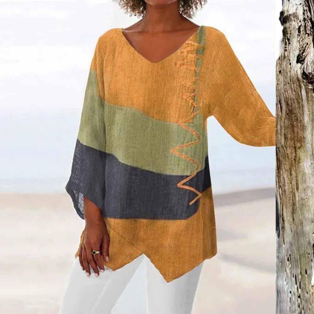 Nora Fitzgerald | Colorblock Linen Blouse For Women