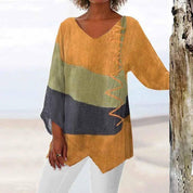 Nora Fitzgerald | Colorblock Linen Blouse For Women