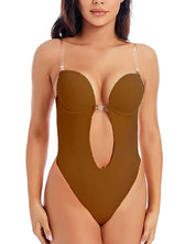 Elise Garnett | Nude Backless Plunge Shaping Bodysuit For Women