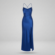 Elise Harrington | Navy Satin Maxi Cocktail Dress For Women